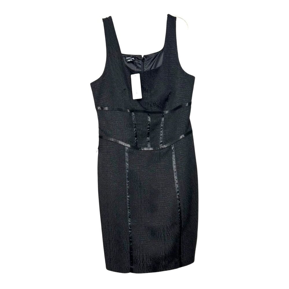 NWT Bebe Jet Black Aimee Snake Jacquard‎ Pencil Dress 10 Satin Trim Sleeveless